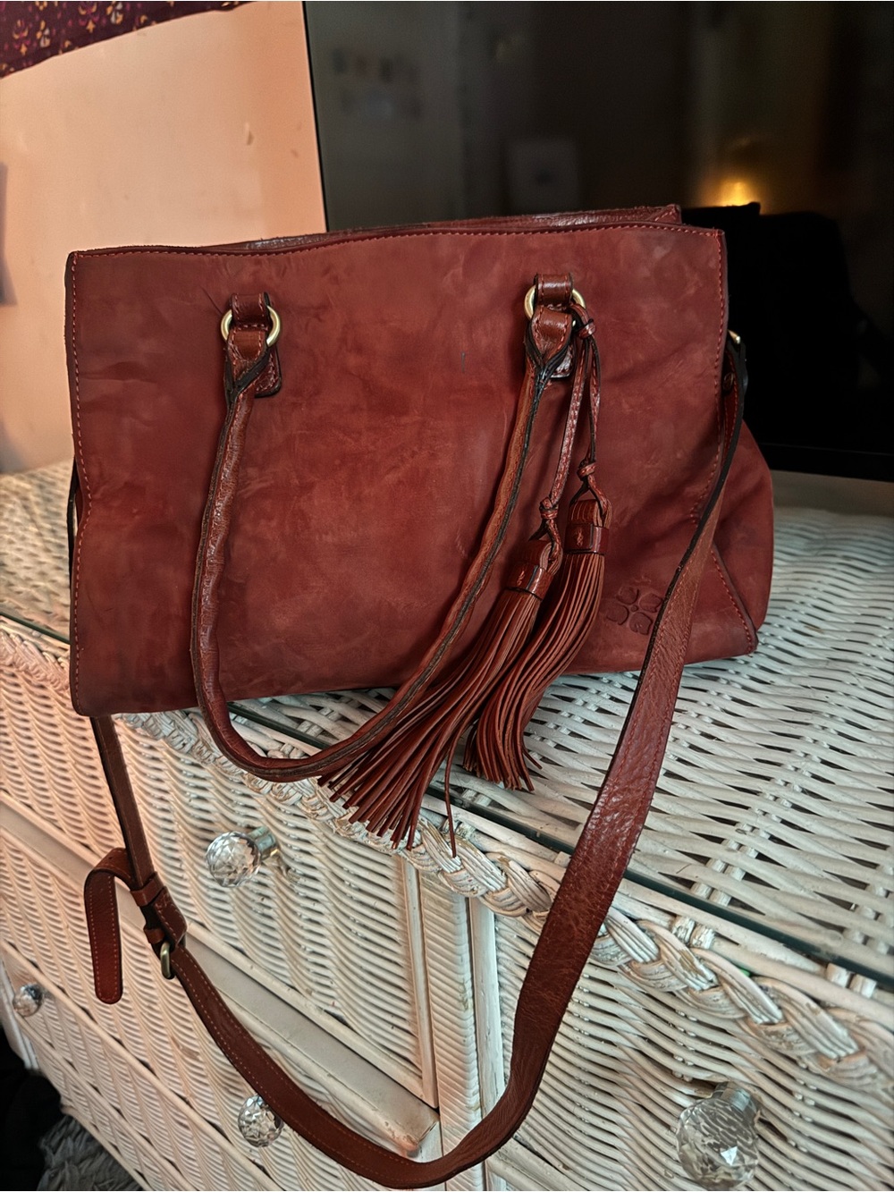Patricia Nash Primrose Satchel Bag in gorgeous Red Fox Nubuck